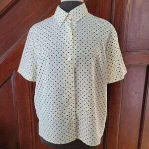 Sag Harbor Petite Polka Dot Short Sleeve Button-Up Blouse Cream & Black Womens S